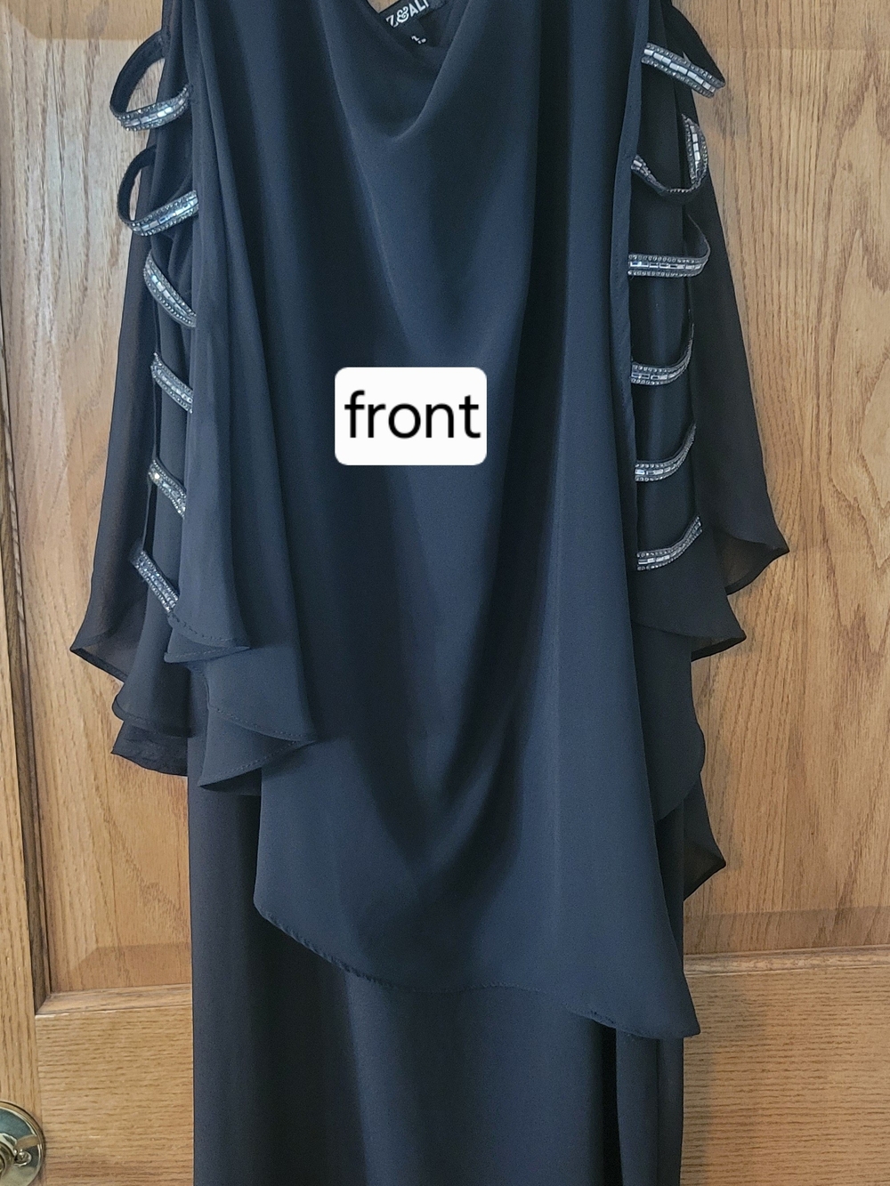 NWT Elegant Black Women’s Evening Dress with Beaded Sleeve Accents XL